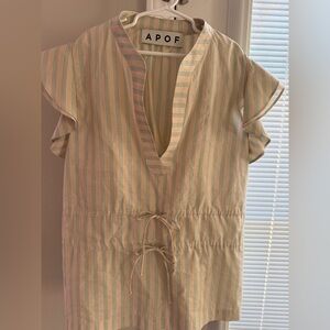 APOF cotton striped drawstring waist shirt
